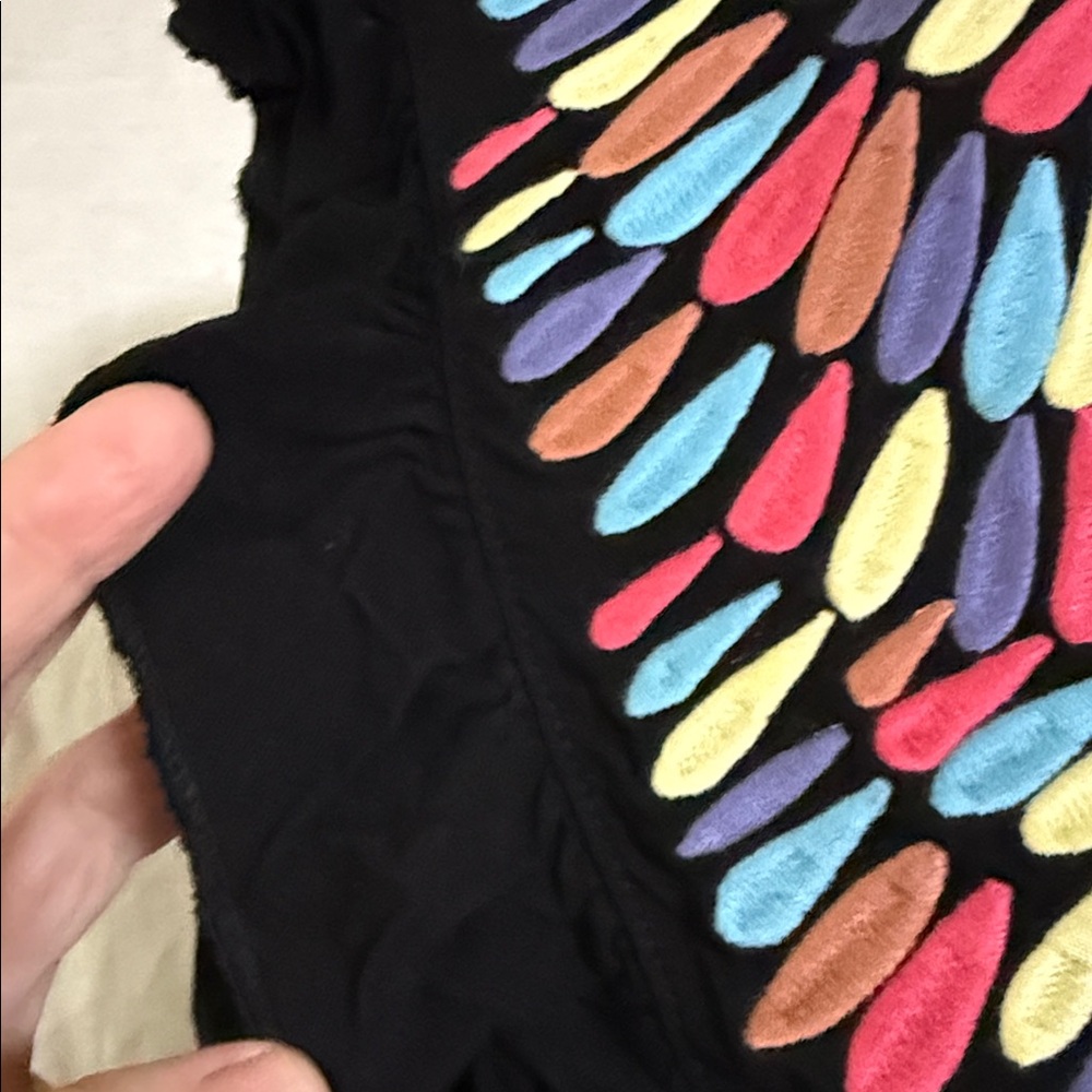 JODIFL Boho Chic V-Neck Embroidered Colorful Peasant Black Blouse Fun Modern 1X - Picture 3 of 12